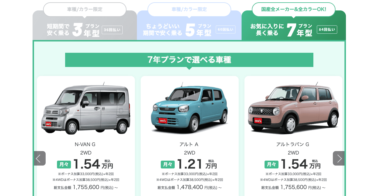 柔軟に選べる契約期間と車種